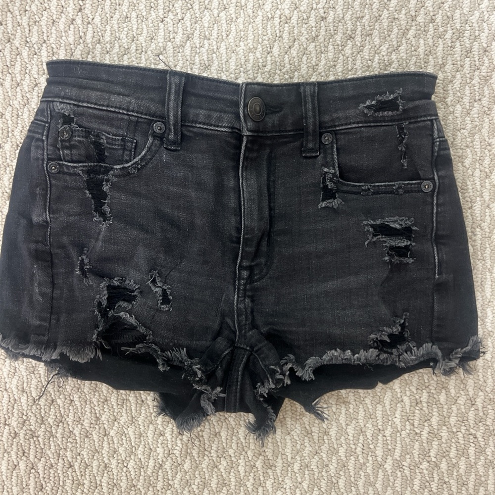 American Eagle Black Distressed Jean Shorts